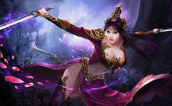 Beautiful Warrior, sexy, purple, sword, beautiful, girl, warrior HD wallpaper