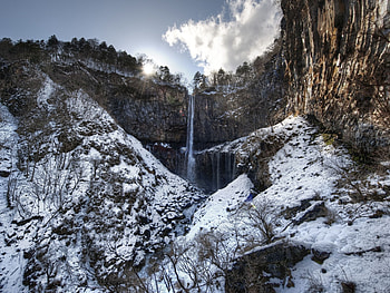 Nature, Sun, Rocks, Waterfall, Rise, Sunrise, Morning, Freshness, Frost HD wallpaper