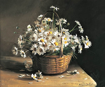 Painting, basket, oil painting, flowers HD wallpaper