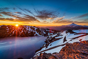 Lake, mountains, sunset, nature HD wallpaper