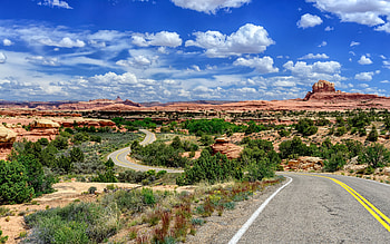 Utah, canyon, rocks, mountain landscape, summer, asphalt road, USA HD wallpaper