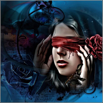 LOVE IS BLIND, FLOWERS, ROSE, GOTHIC, FEMALE, RED, BLOOD, BLUE HD wallpaper