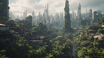 Jungle covered Sci-Fi City, Sci Fi, city, sci fi city HD wallpaper