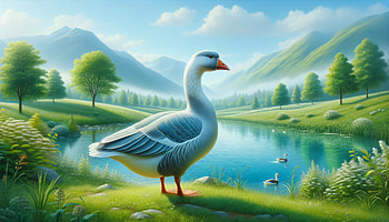 Majestic Goose in Idyllic Landscape, goose, landscape, mountain, lake, nature HD wallpaper