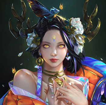 Goddess, blue, frumusete, art, gorgeous, girl, orange, superb, jewel, fantasy, linh phuong, flower, face HD wallpaper