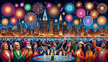 New Year's Eve Celebration Fireworks, New Years Eve, fireworks, celebration, city skyline, party HD wallpaper