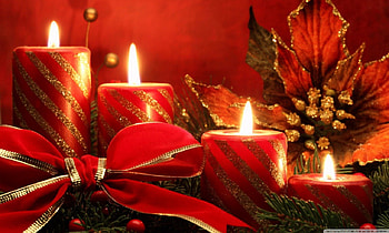 Red candles and ribbon, decoration, candle, light, christmas, red HD wallpaper