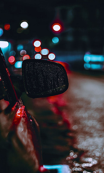 Cars side mirror night, Bokeh effect, Automotive graphy, Street scene HD phone wallpaper
