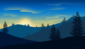 Art, Sun, Dawn, Vector, Hills HD wallpaper