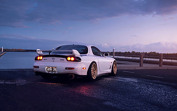 Mazda RX-7, rear view, exterior, white sports coupe, RX-7 tuning, FD3S, Japanese sports cars, Mazda HD wallpaper