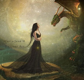 Fantasy, dragon, lady, abstract HD wallpaper