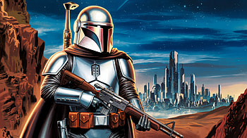Bounty Hunter in : A Galactic Adventure, bounty hunter, Science Fiction, Star Wars, The Mandalorian (Character), futuristic city HD wallpaper