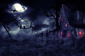 Creepy house, Foggy night, Full moon, Eerie ambiance HD wallpaper