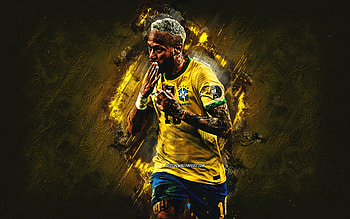 Neymar, Brazil national football team, grunge art, Brazilian soccer player, yellow stone background, Neymar art HD wallpaper