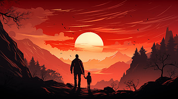 Father-Daughter Bond in Sunset Landscape, landscape, holiday, Father's Day HD wallpaper