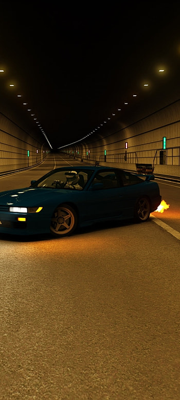 Nissan Silvia S13, automotive lighting, initial d, 180sx, car, assetto corsa, mbd_design, shuto expressway, tunnel HD phone wallpaper