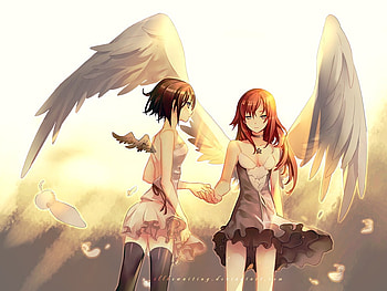 Destati, small wings, wings, red hair, dress HD wallpaper