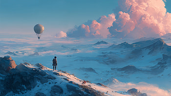 Skyward Wanderlust — Fantasy Horizon, Hot Air Balloon, Mountain HD wallpaper