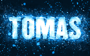 Happy Birtay Tomas, , blue neon lights, Tomas name, creative, Tomas Happy Birtay, Tomas Birtay, popular american male names, with Tomas name, Tomas HD wallpaper