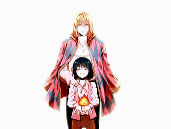Big Howl, Little Howl And Calcifer!!!, Kind, Short Hair, White, Handsome, Demon, Howl, Fire, Black Hair, Calcifer, Cute, Smile, Sweet, Cool, Boy, Blonde Hair HD wallpaper