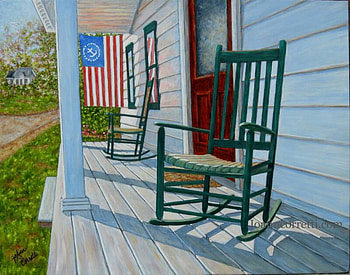 Granny's Rocker, summer, rocker, flag, porch HD wallpaper