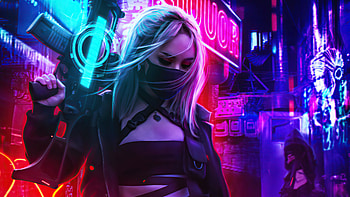 Cyberpunk Girl In Neon Mode , cyberpunk, scifi, artist, artwork, digital-art, gun, artstation HD wallpaper