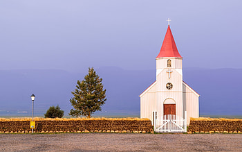 Church in Iceland, Iceland, lantern, church, tree, fence HD wallpaper
