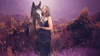 Girl and the Horse, animal, horse, Girl, pet HD wallpaper