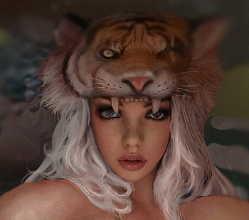 Primal, shikarii, snake, tiger, mask, fantasy, face, girl HD wallpaper
