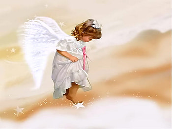 Barefoot in heaven, barefoot, little girl, wings, angel, stars, heaven, happiness joy, clouds, sky, peace, innocence HD wallpaper