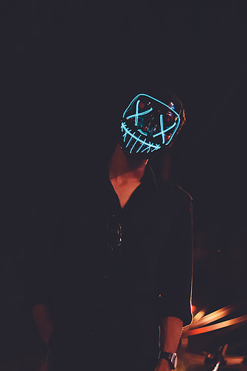 Dark, Silhouette, Neon, Glow, Mask HD phone wallpaper