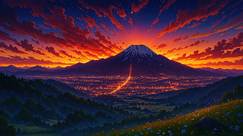 Sunset Over The Peaks, sunset, peak, mountain, sky, artist, artwork, art, digital-art, ai, deviantart HD wallpaper