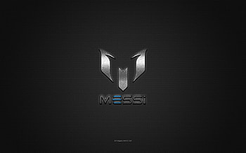 Messi logo, silver shiny logo, Messi metal emblem, gray carbon fiber texture, Messi, brands, creative art, Messi emblem HD wallpaper