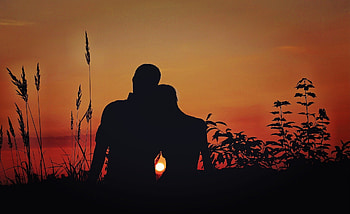 Lovers, romantic, silhouette, sunset HD wallpaper
