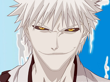 hollow ichigo -the white shadow-, zangetsu, yellow eyes, smile, laughing, bleach, anime, white hair, cool, short hair, having fun, clouds, fighter, hollow ichigo, sky, dark eyes HD wallpaper