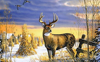 Sam Timm* Country Afternoon, rain, sam timm, wind vane, late autumn, paintings, sheaves, ducks, animals, snow, deer, hay, country afternoon, village, home HD wallpaper