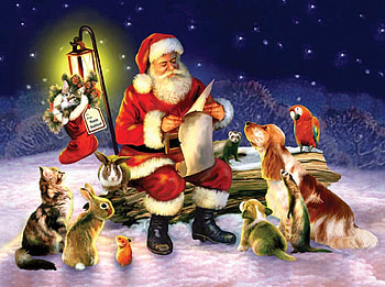 Santa's List, night, light, animals, santa HD wallpaper