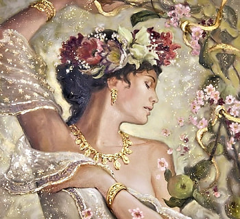 Beautiful Painting, Flowers, Painting, Woman, pretty HD wallpaper