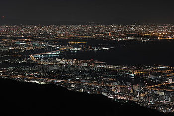 Cities, View From Above, Night City, City Lights, Japan, Bay, Osaka HD wallpaper