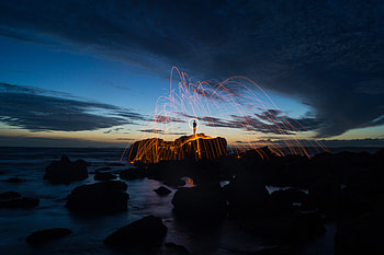 Rock, Dark, Shine, Light, Silhouette, Lines, Light Art HD wallpaper