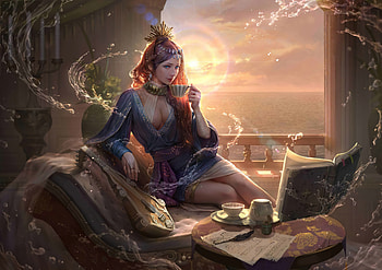 Queen Morning Coffee Fantasy , fantasy-girls, queen, coffee, fantasy, artist, artwork, digital-art, artstation HD wallpaper