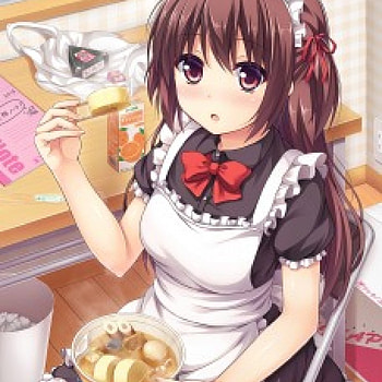 Break Time, blouse, chopsticks, cute, long hair, dress, nice, eat, cg, apron, yummy, hungry, , adorable, female, sweet, ribbon, delicious, girl, food, kawaii, anime girl, maid, soup, anime, pretty, lunch, brown hair, lovely HD wallpaper
