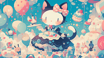 Hello Kitty Dreamy Celebration, Hello Kitty, sanrio, cute character, cat, balloon HD wallpaper