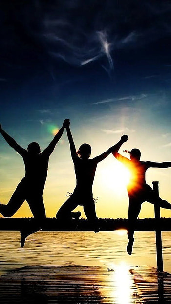 3 Friends, Sunset, Beach Background HD phone wallpaper