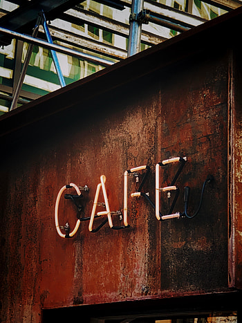 Words, Neon, Text, Sign, Signboard, Cafe, Café HD phone wallpaper
