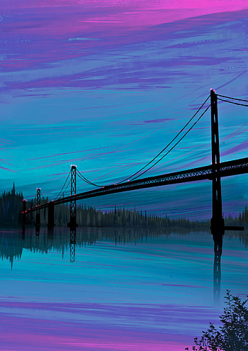 Rivers, Art, Twilight, Reflection, Dusk, Bridge HD phone wallpaper