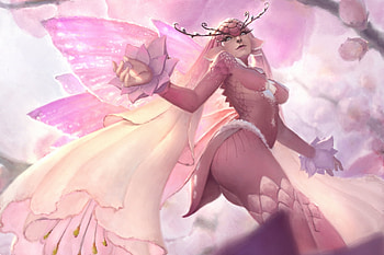 Blossoms, wings, white, digitalsashimi, girl, spring, fairy, white and pink, pink, fantasy, luminos, blossom HD wallpaper