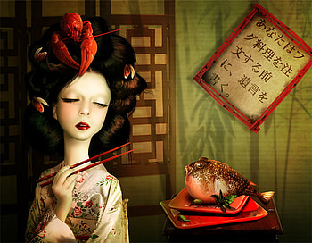 imagine, kitchen, girl, chinese, lobster HD wallpaper