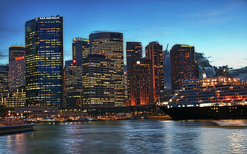 Cities, Lights, Evening, Ship, Bay, Australia HD wallpaper