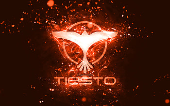 Tiesto orange logo, , Dutch DJs, orange neon lights, creative, orange abstract background, DJ Tiesto logo, Tijs Michiel Verwest, Tiesto logo, music stars, DJ Tiesto HD wallpaper